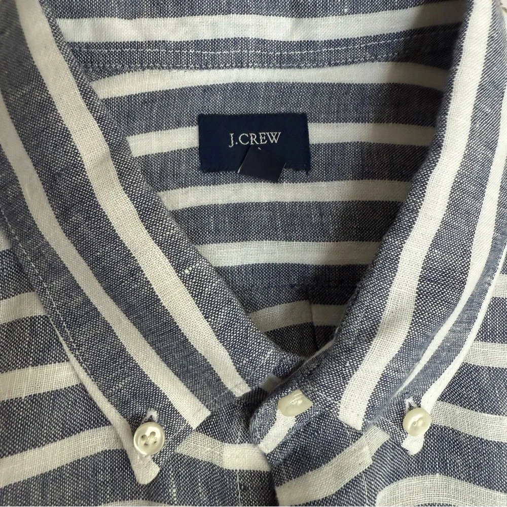 J. Crew Linen Striped Oxford Button Down Shirt